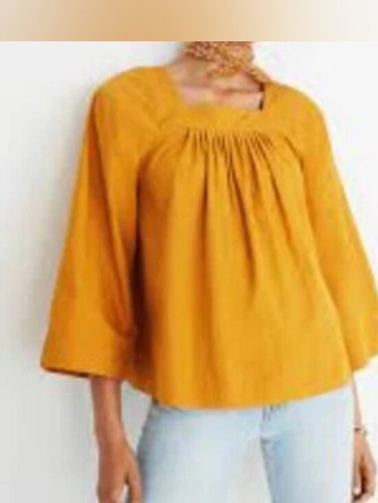 Madewell Tops - Madewell Oversized Mustard Yellow Square Neck Peasant Top Shirt Boho